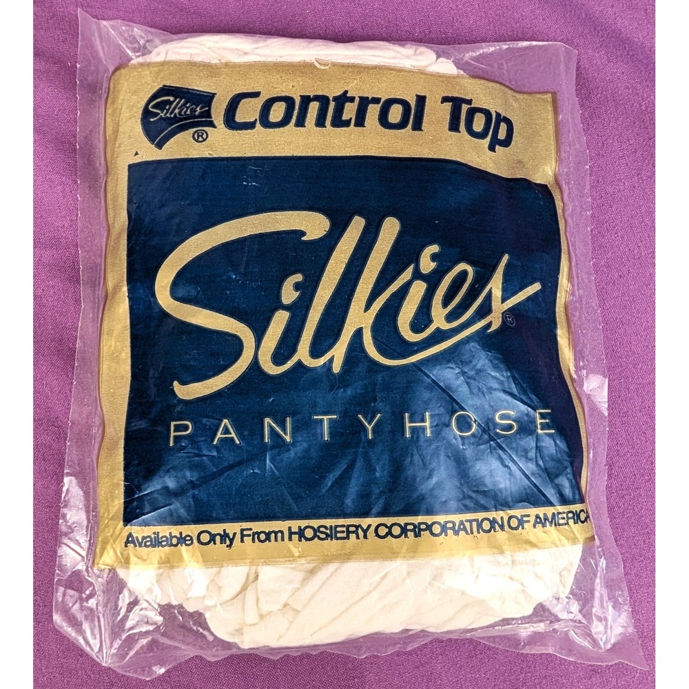 Silkies Control top Pantyhose w/ Support Legs 734 Cotton Crotch 1994 White Large